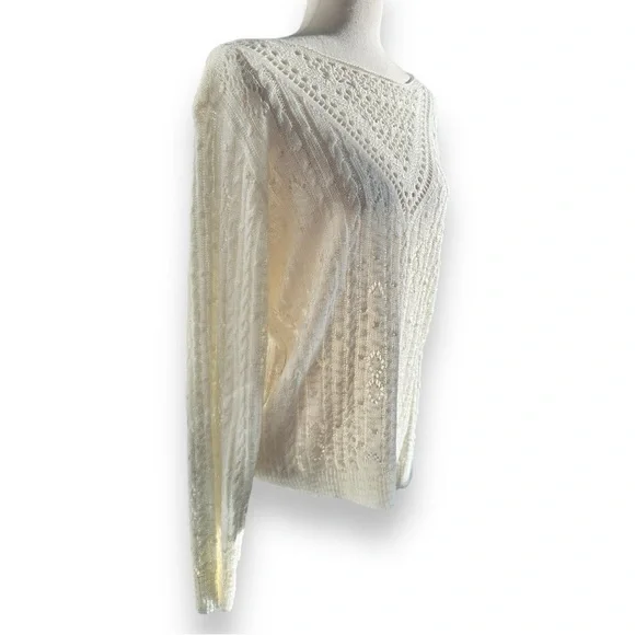 Cream Soft Sheer Cable Knit Sweater - Picture 13 of 14